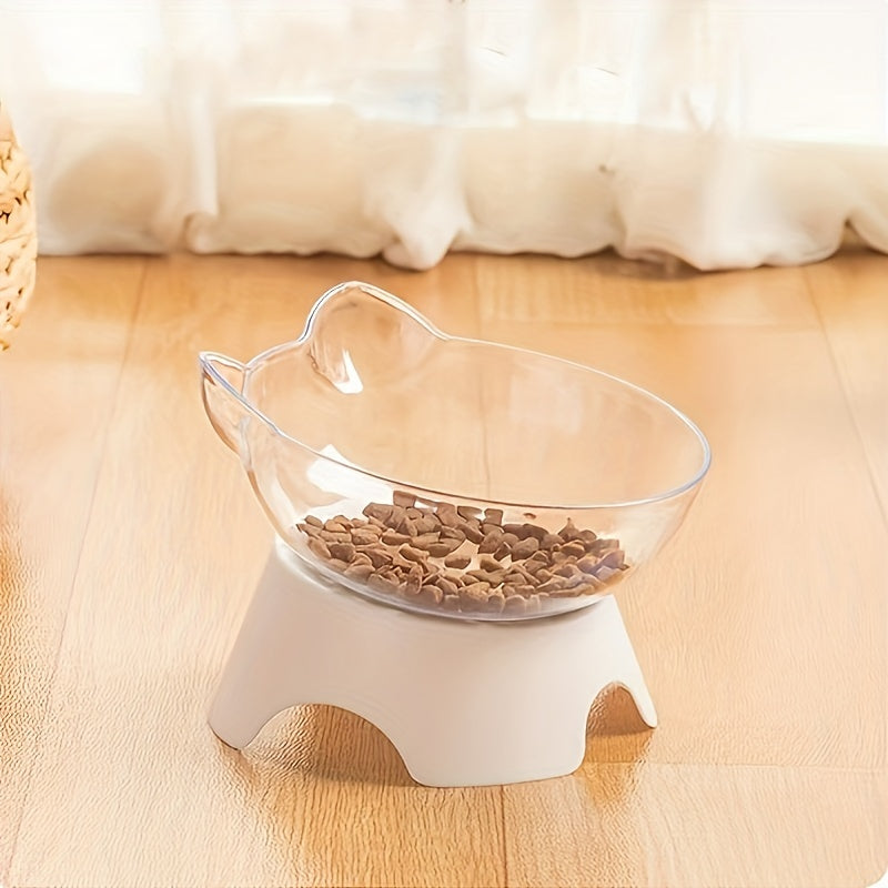 Elevated Pet Inclined Food Bowl Water Bowl, Transparent Plastic Cat Dish Bowl For Pet Cervical Spine Protection