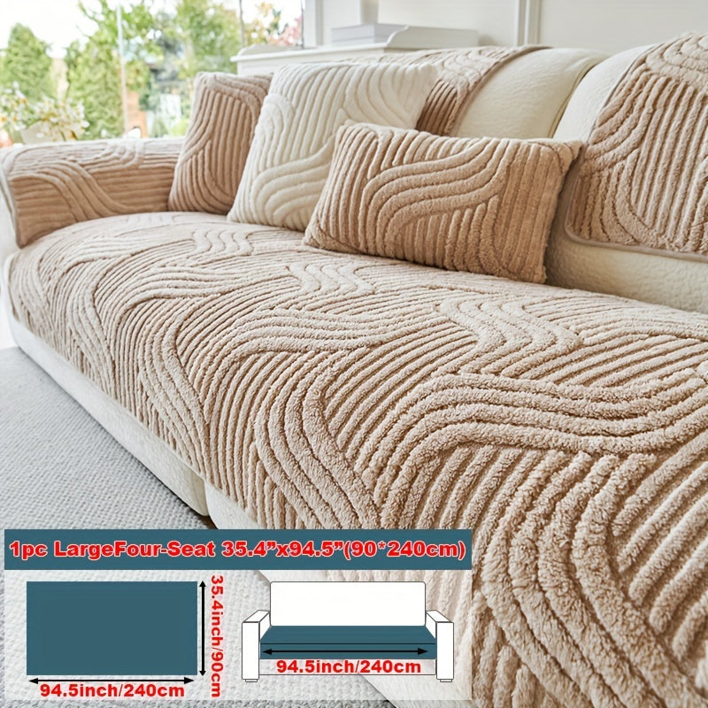 1pc Plush Non-Slip Sofa Cover, Modern Luxury, Pet-Friendly, Breathable, Fashionable Home Decor, Suitable for Living Room, Bedroom, Office, Polyester Fabric, Machine Washable, No Print, 250-300G Square Kilogram