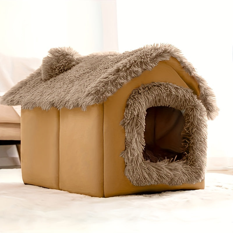 Comfortable All Seasons Cat Bed, Semi-Enclosed Pet Sleeping Bed with Removable Non-Slip Bottom Cat House