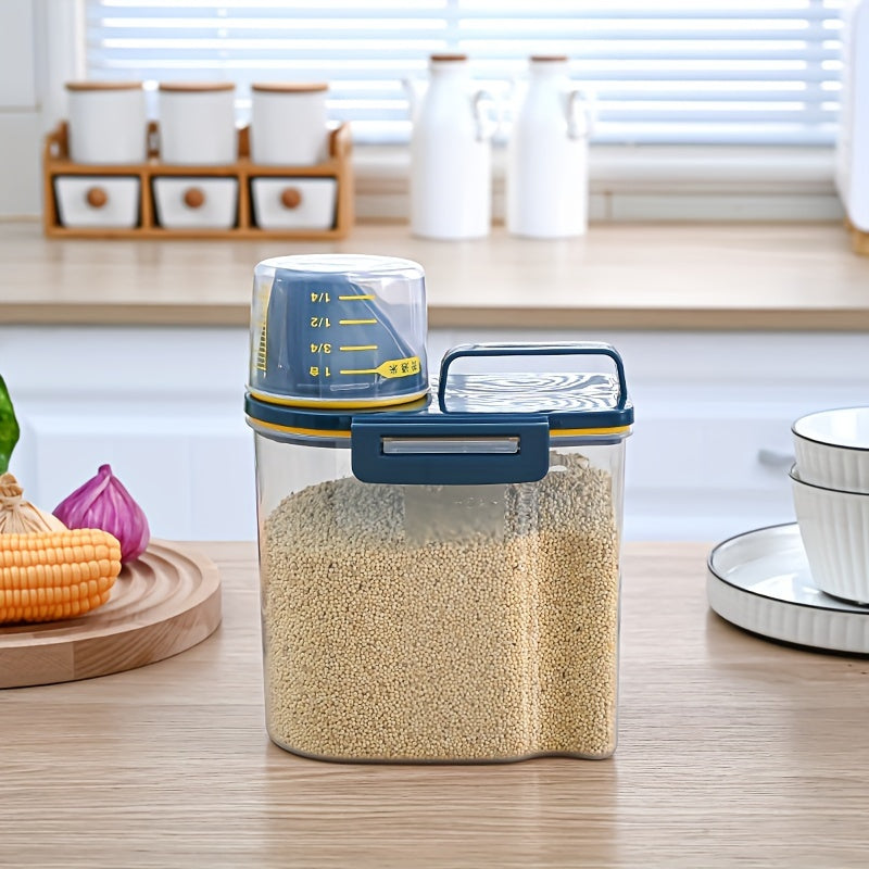 1.5kg/2kg Large Capacity Pet Food Storage Container - Airtight, Moisture-Proof, and Pest-Controlled Plastic Bucket with Measuring Cup, Handle, and Scoop Design for Easy Food Management and Freshness Preservation