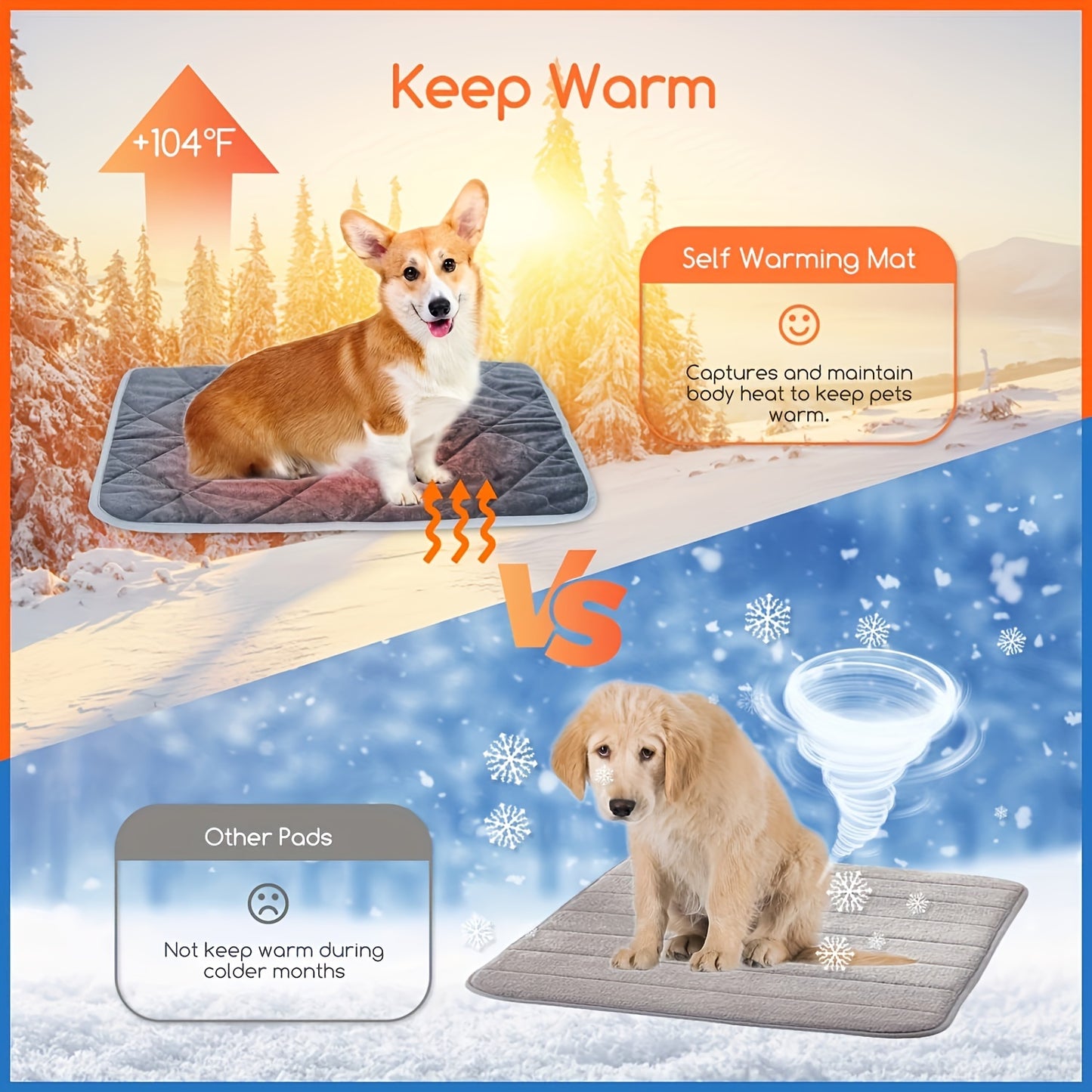 Self-Warming Pet Mat for Dogs & Cats - Diamond Pattern, Non-Slip Bottom, Washable - Ideal for Small to Medium Pets, Indoor/Outdoor Use, Autumn & Winter, Super Warm