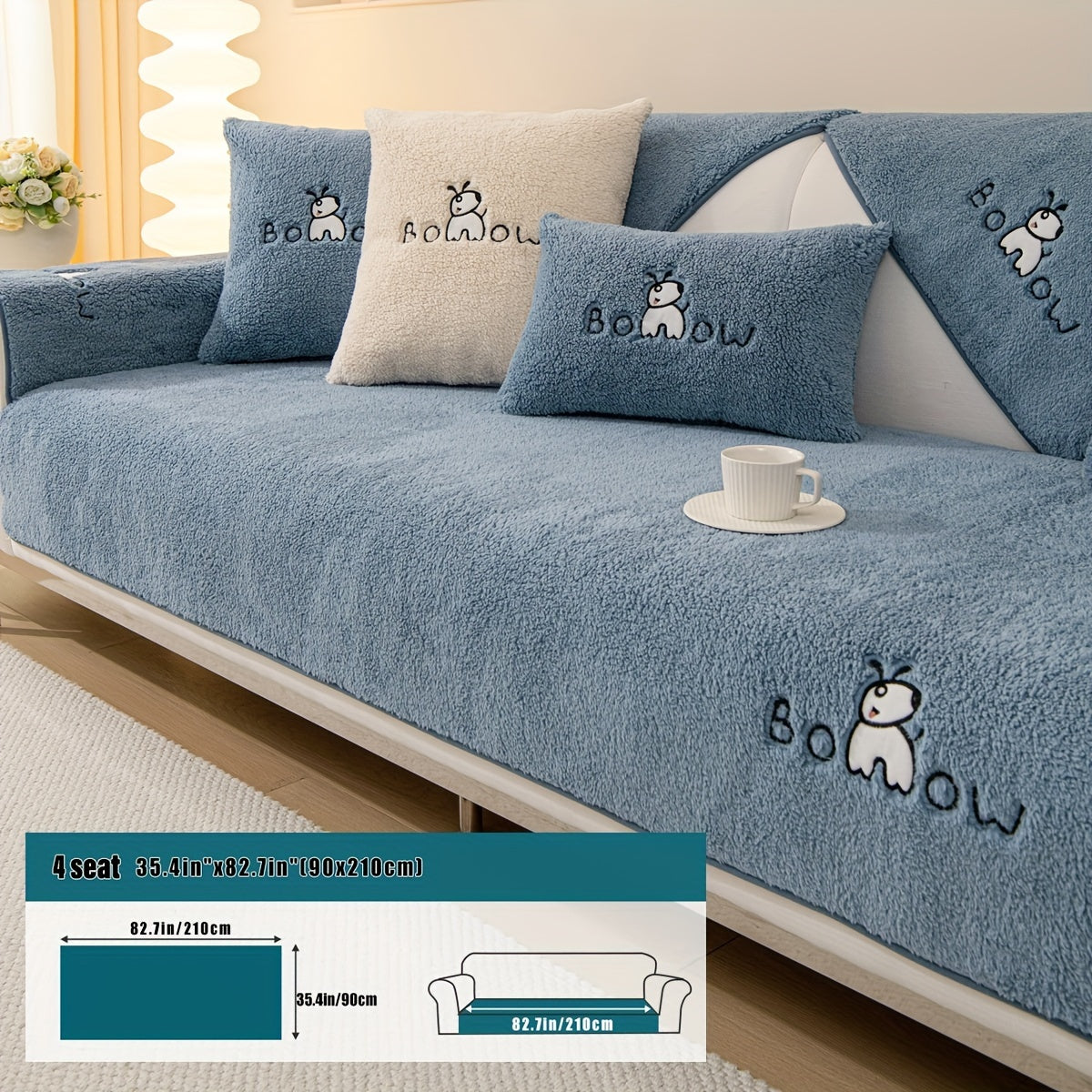 1pc Thickened Sherpa Sofa Slipcover - Soft Fuzzy Pet-Friendly Couch Protector Cover with Non-Slip Backing - Perfect Furniture Protector for Bedroom, Office, Living Room Home Decor