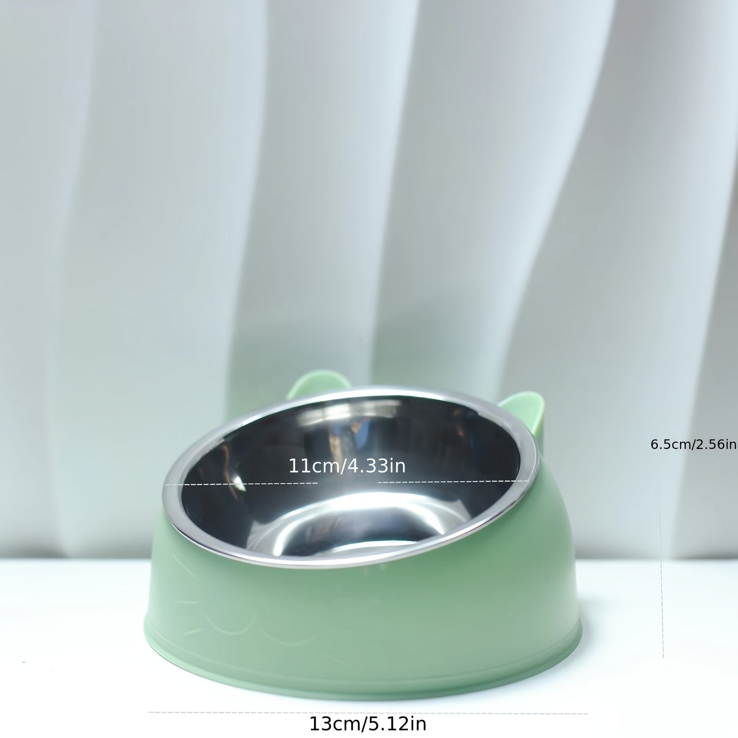 Cat Bowl, 15 Degrees Raised Stainless Steel Cat Feeder Bowl With Non Slip Base, 3.38oz Cat Food Water Feeder Tilted Pet Bowl For Neck Protection