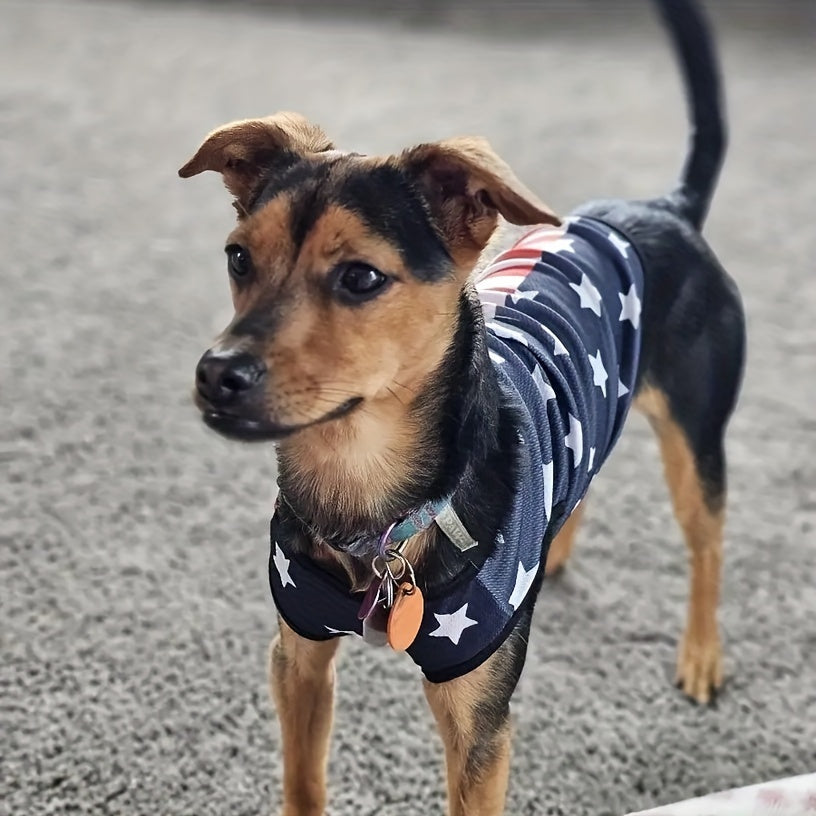 Stars & Stripes Pet Vest - Cartoon Printed, Summer Themed, Breathable, Comfortable Dog Shirt for Small to Medium Dogs - Independence Day Celebration Outfit