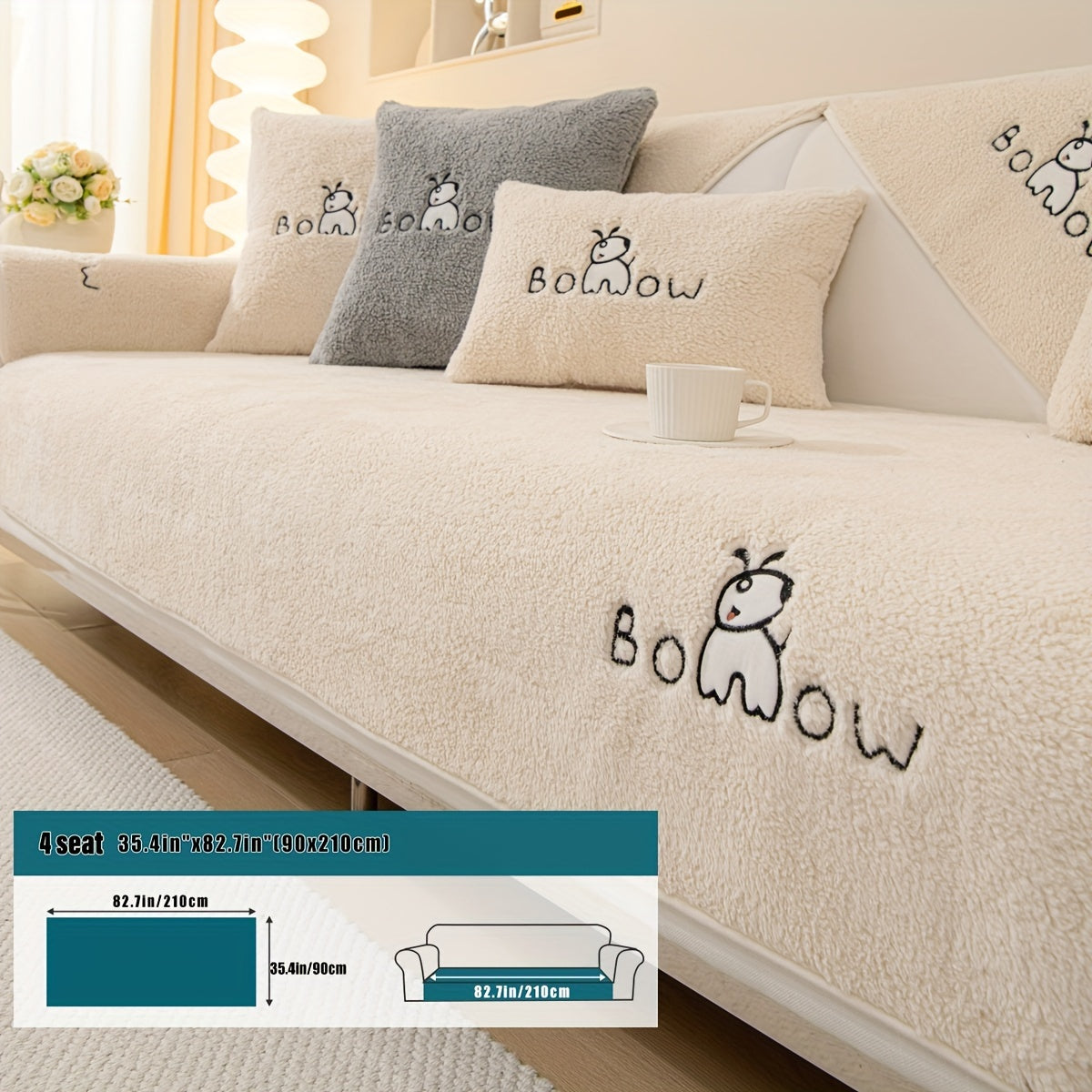 1pc Thickened Sherpa Sofa Slipcover - Soft Fuzzy Pet-Friendly Couch Protector Cover with Non-Slip Backing - Perfect Furniture Protector for Bedroom, Office, Living Room Home Decor