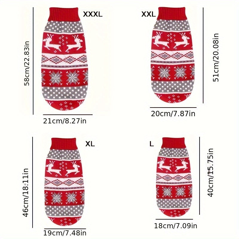1pc Reindeer Snowflake Christmas Dog Sweater - Soft, Warm, Cozy Acrylic Pullover for Small Breed Pets - Machine Washable, All-Season Comfort, And Easy Care for Winter Knitwear