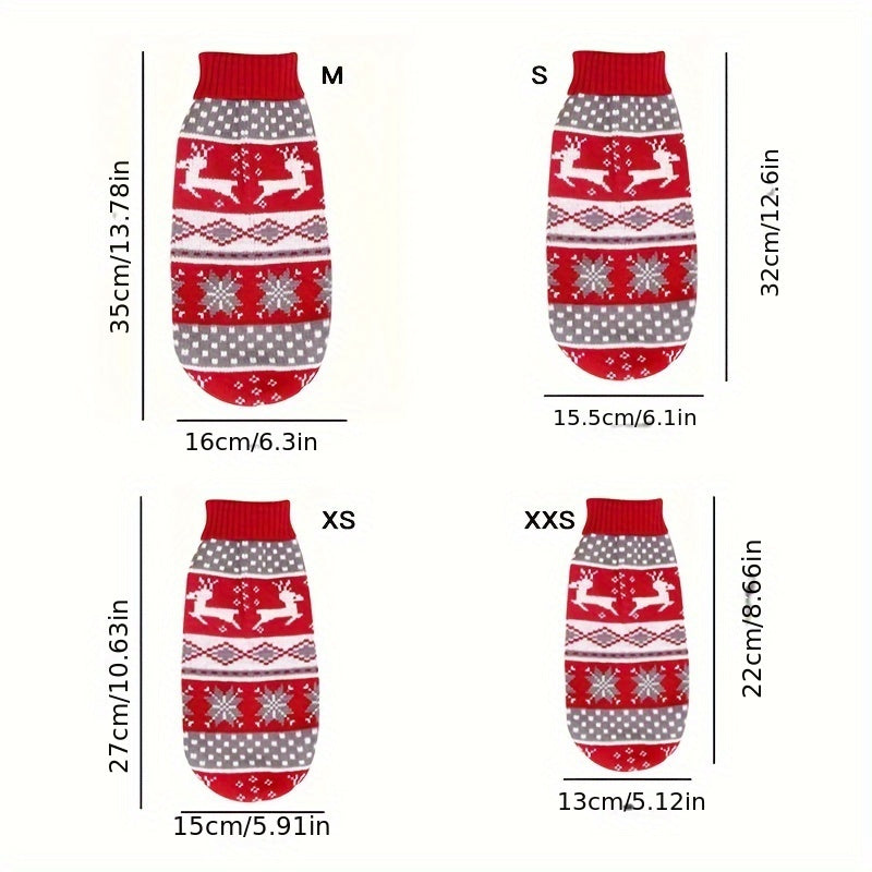 1pc Reindeer Snowflake Christmas Dog Sweater - Soft, Warm, Cozy Acrylic Pullover for Small Breed Pets - Machine Washable, All-Season Comfort, And Easy Care for Winter Knitwear