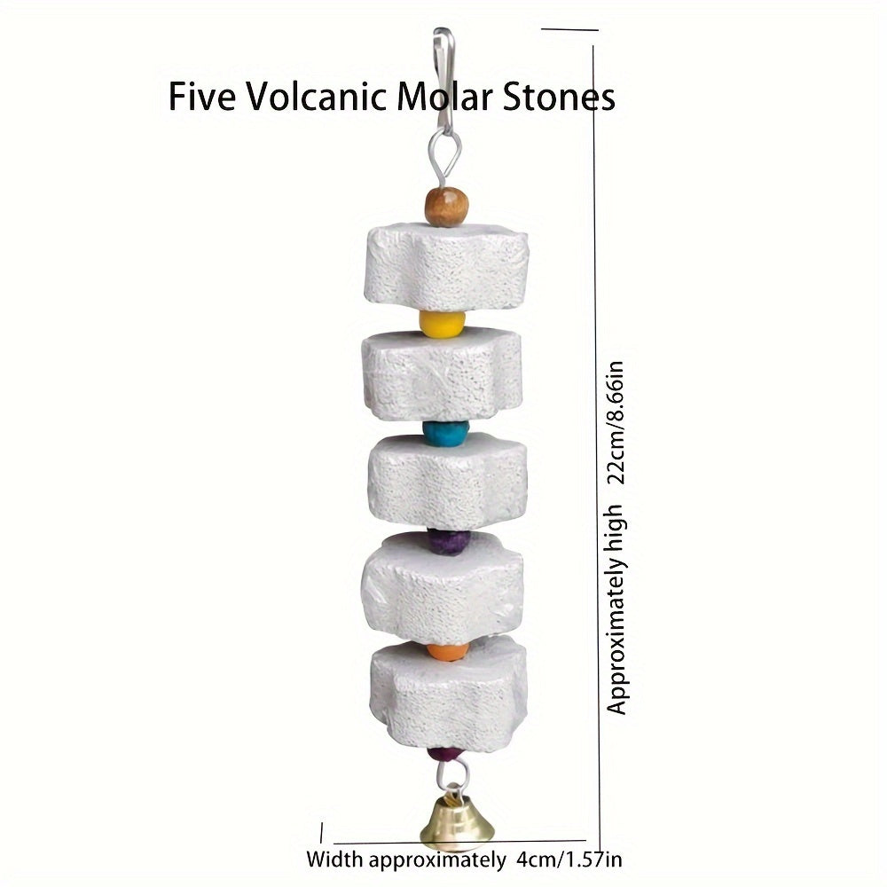 Flower Shape Hang Style Parakeet Toy - Mineral Stone Grinding Teeth Decor, Bell Birdcage Accessories for Pet Birds, Parrot Grinding Stone Toy, Stimulating Beak Trimming and Exercise