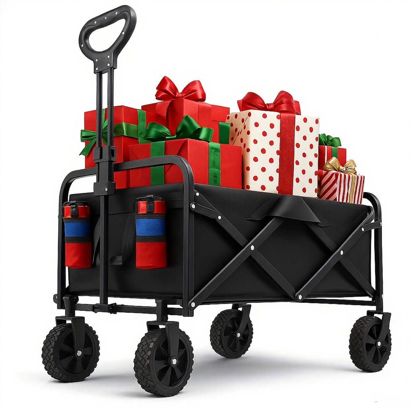 1pc Heavy-Duty Collapsible Foldable Utility Wagon Cart with All-Terrain Wheels, 30" Large Capacity RV/Garden/Beach Cart, 450 Capacity (Weight-Limit Equivalent), Lightweight Metal Frame for Camping, Groceries, Furniture & Pets