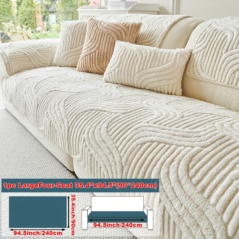 1pc Plush Non-Slip Sofa Cover, Modern Luxury, Pet-Friendly, Breathable, Fashionable Home Decor, Suitable for Living Room, Bedroom, Office, Polyester Fabric, Machine Washable, No Print, 250-300G Square Kilogram
