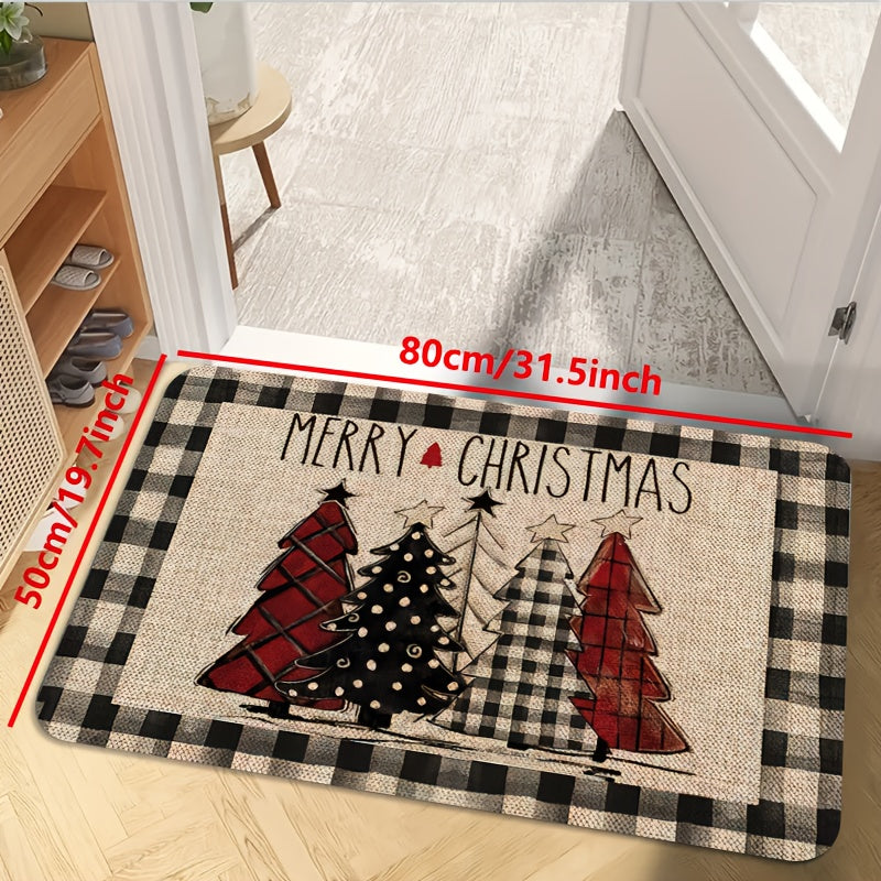 Vintage Puffy Christmas Tree Pattern Mat - Homeowners, Housewives, Pet owners, Busy individuals - Holidays, Operation Instruction, Fabric, Christmas - Suitable for Kitchen, Living Room, Bathroom