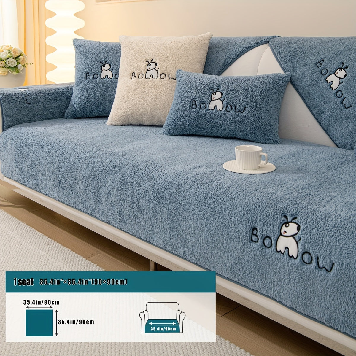 1pc Thickened Sherpa Sofa Slipcover - Soft Fuzzy Pet-Friendly Couch Protector Cover with Non-Slip Backing - Perfect Furniture Protector for Bedroom, Office, Living Room Home Decor
