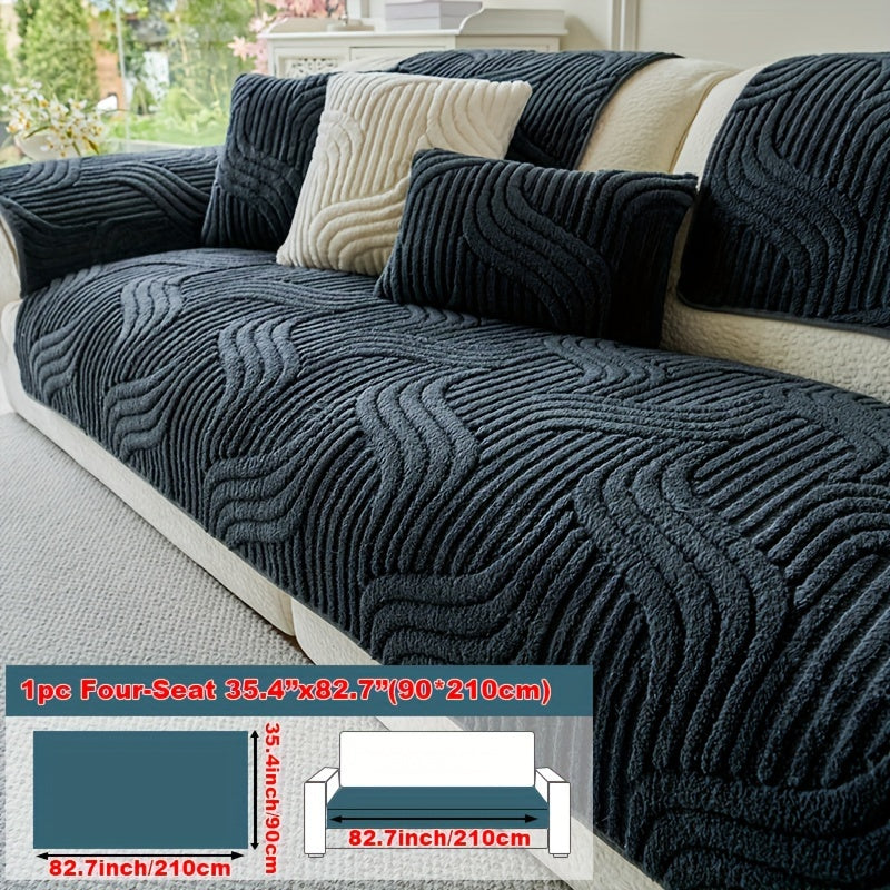 1pc Plush Non-Slip Sofa Cover, Modern Luxury, Pet-Friendly, Breathable, Fashionable Home Decor, Suitable for Living Room, Bedroom, Office, Polyester Fabric, Machine Washable, No Print, 250-300G Square Kilogram