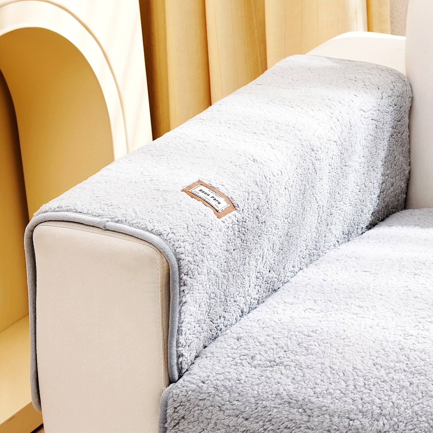 1pc Plush Sherpa Sofa Cover - Soft, Fuzzy, Non-Slip, Pet-Friendly, Thickened Furniture Protector for Bedroom, Office, Living Room Home Decor - Easy to Clean, Durable, Stain-Resistant, Machine Washable