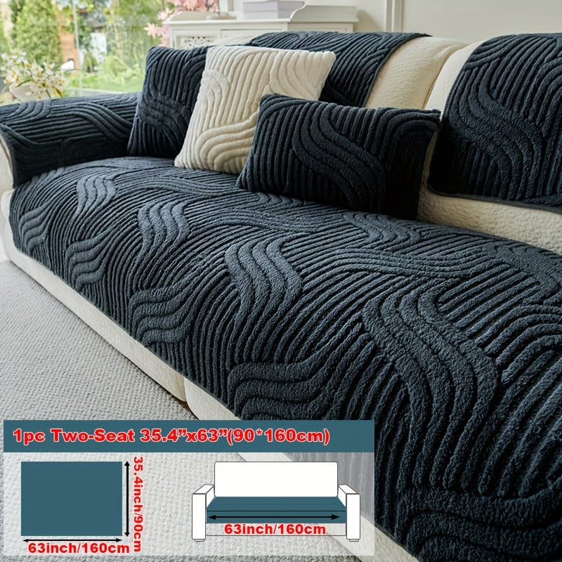 1pc Plush Non-Slip Sofa Cover, Modern Luxury, Pet-Friendly, Breathable, Fashionable Home Decor, Suitable for Living Room, Bedroom, Office, Polyester Fabric, Machine Washable, No Print, 250-300G Square Kilogram