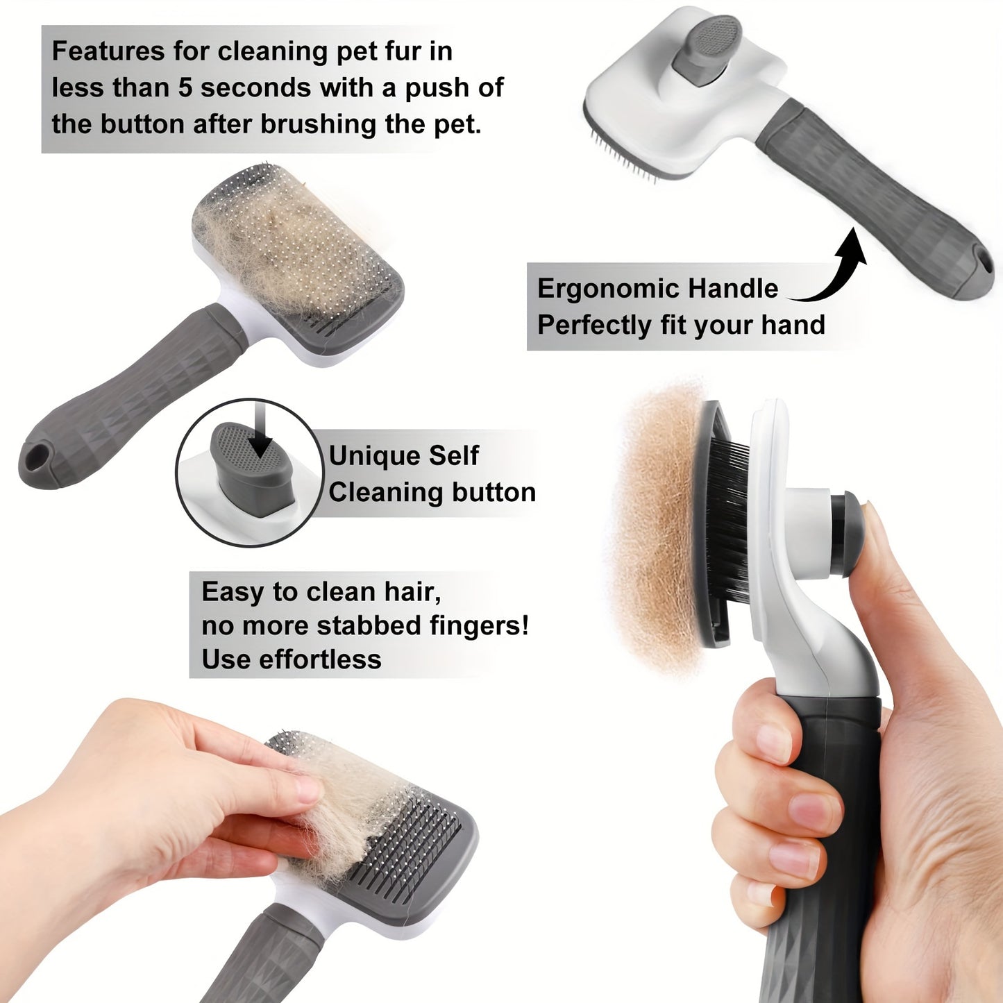 1-in-1 Pet Massage Comb & Brush - Heavy-Duty Ergonomic Design with One-Click Detachable Head, Efficient Shedding & Grooming Tool for Dogs & Cats, Reduces Shedding, Undercoat Removal, Minimizes Hair Flying - White & Black Colo