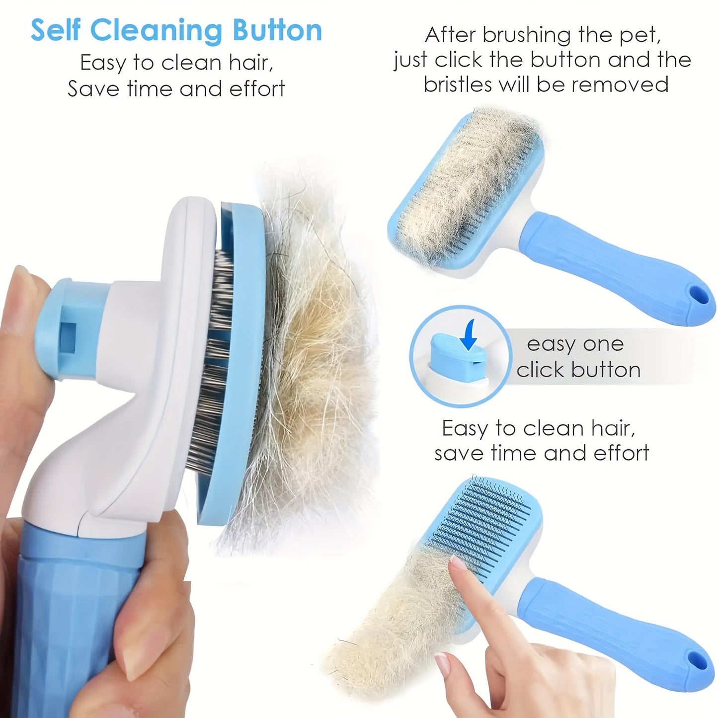 1-in-1 Pet Massage Comb & Brush - Heavy-Duty Ergonomic Design with One-Click Detachable Head, Efficient Shedding & Grooming Tool for Dogs & Cats, Reduces Shedding, Undercoat Removal, Minimizes Hair Flying - White & Black Colo