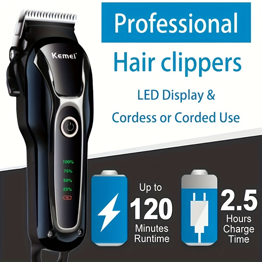 Kemei Pet Hair Clipper for Dogs & Cats - Quiet 5W Motor, USB Rechargeable, LCD Display, 10 Detachable Combs, Nail File, Accessory Colors Vary