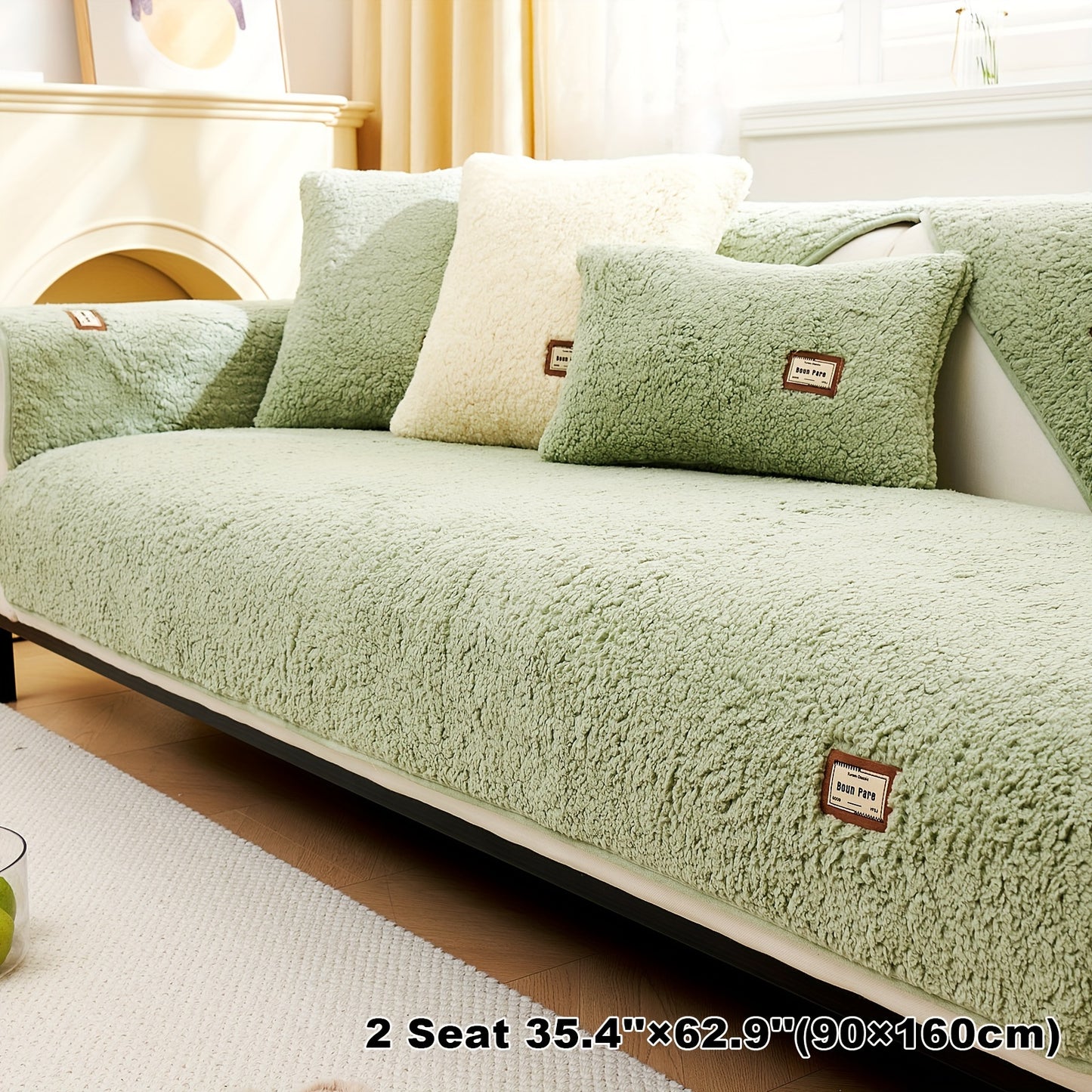 1pc Plush Sherpa Sofa Cover - Soft, Fuzzy, Non-Slip, Pet-Friendly, Thickened Furniture Protector for Bedroom, Office, Living Room Home Decor - Easy to Clean, Durable, Stain-Resistant, Machine Washable