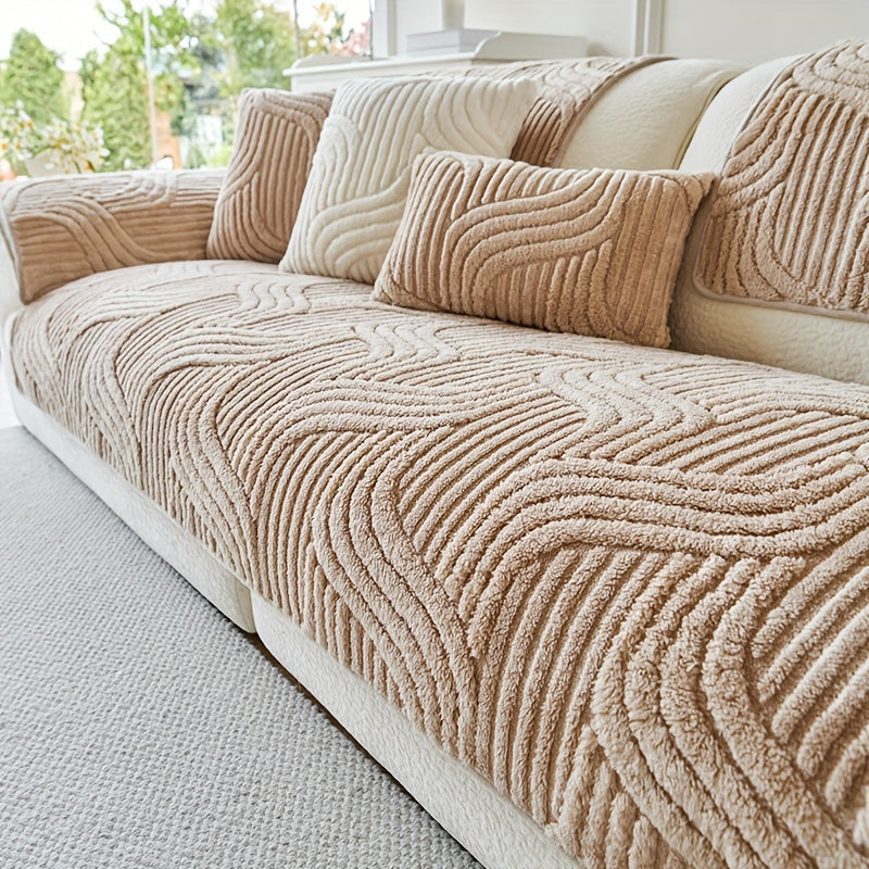 1pc Plush Non-Slip Sofa Cover, Modern Luxury, Pet-Friendly, Breathable, Fashionable Home Decor, Suitable for Living Room, Bedroom, Office, Polyester Fabric, Machine Washable, No Print, 250-300G Square Kilogram