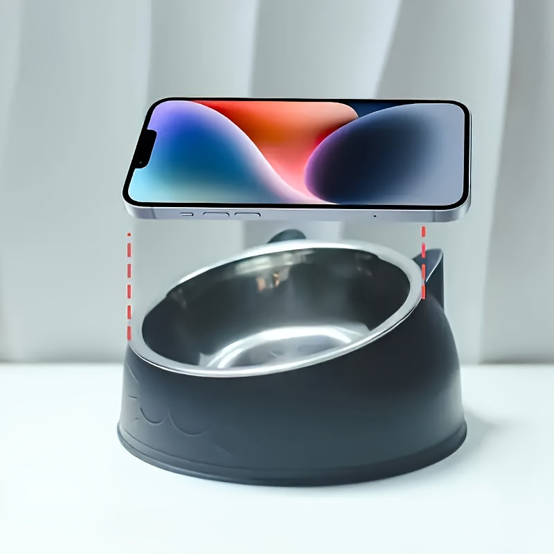 Cat Bowl, 15 Degrees Raised Stainless Steel Cat Feeder Bowl With Non Slip Base, 3.38oz Cat Food Water Feeder Tilted Pet Bowl For Neck Protection
