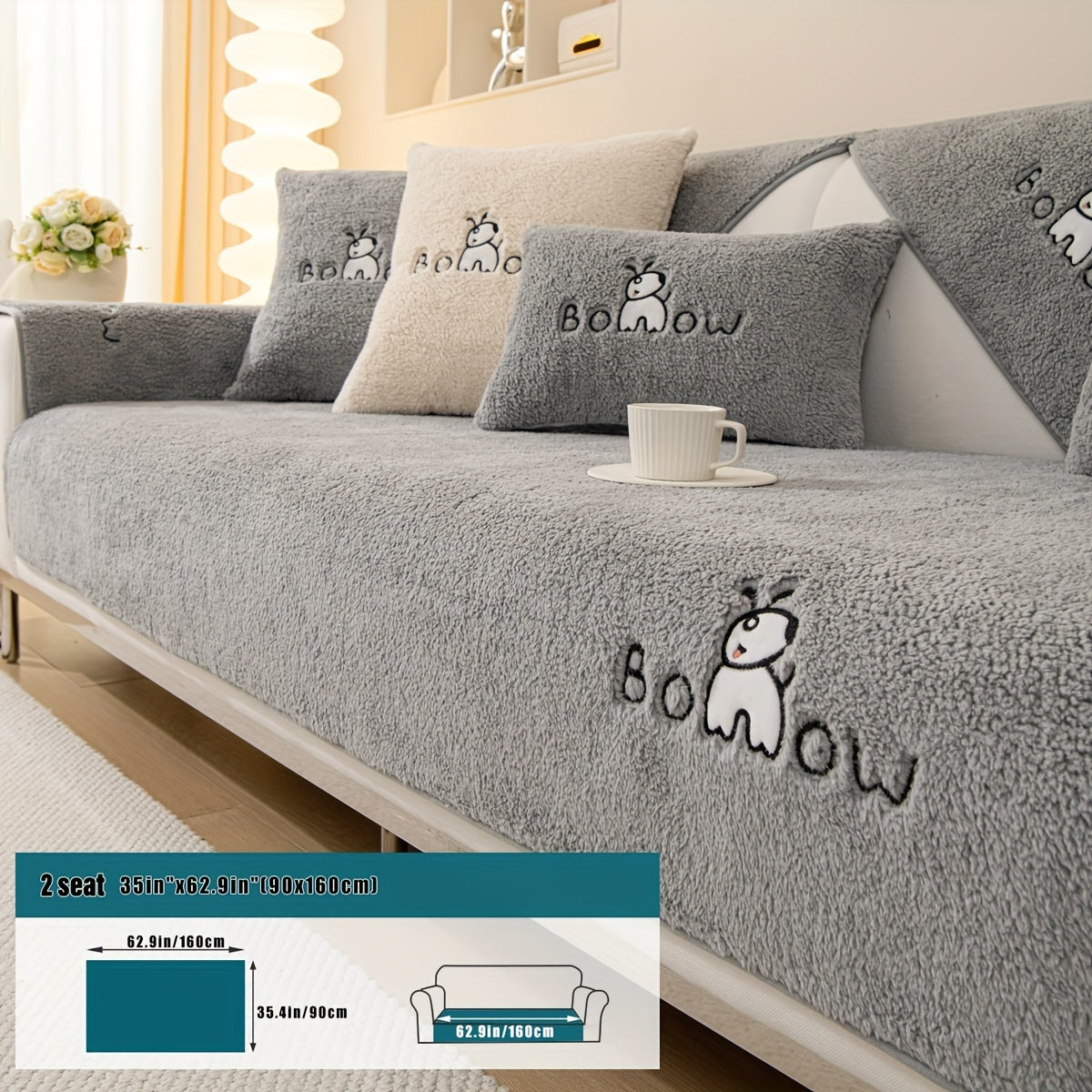 1pc Thickened Sherpa Sofa Slipcover - Soft Fuzzy Pet-Friendly Couch Protector Cover with Non-Slip Backing - Perfect Furniture Protector for Bedroom, Office, Living Room Home Decor