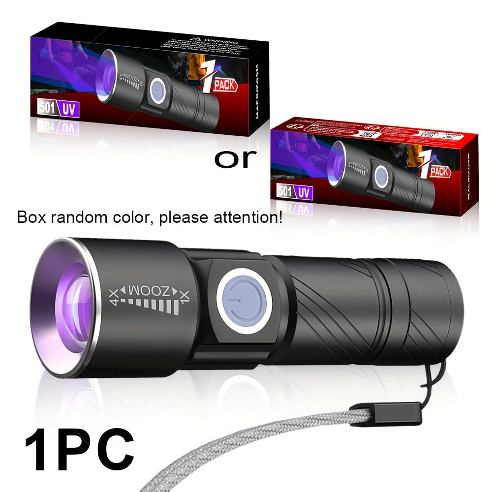 1pc Rechargeable Zoomable UV Flashlight Black Light 395nm,Ultraviolet Flashlight Detector For Pet Urine Stain,Resin Curing,Scorpion Hunting
