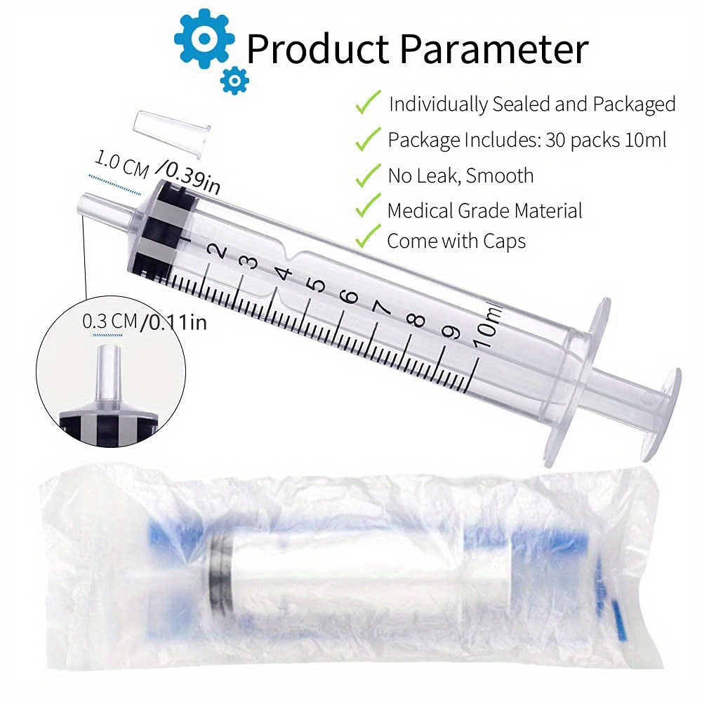 10pcs 10mL Plastic Syringes with Needles & Covers - Perfect for Oral, Lab, Measurement, Watering, Supplement, Pets, Medical Students, Oil & Glue Applicators