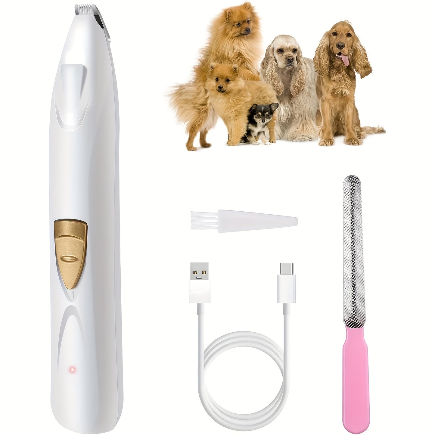 USB Rechargeable Electric Dog Paw Trimmer, Professional Dog Clippers with LED Light, Low Noise Dog Shaver for Cats Pets Eyes Face Ears Paw