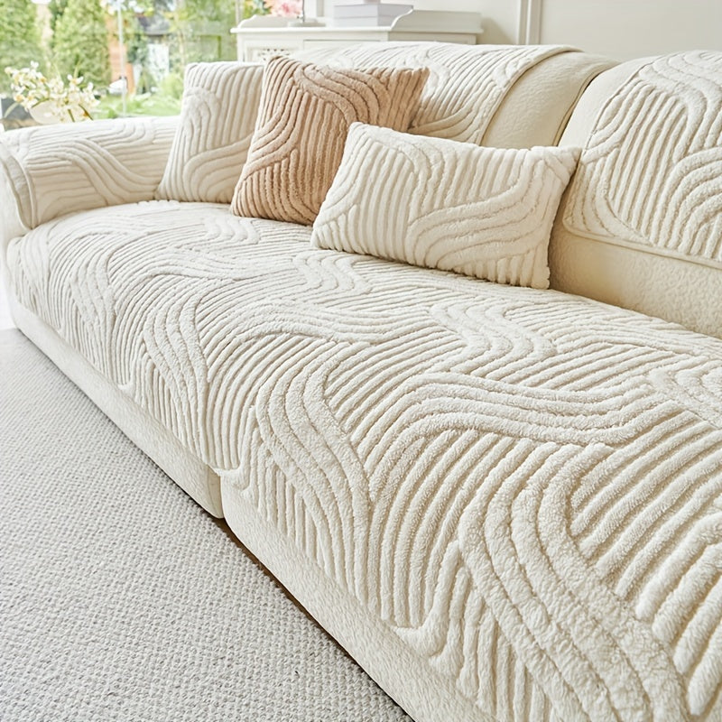 1pc Plush Non-Slip Sofa Cover, Modern Luxury, Pet-Friendly, Breathable, Fashionable Home Decor, Suitable for Living Room, Bedroom, Office, Polyester Fabric, Machine Washable, No Print, 250-300G Square Kilogram