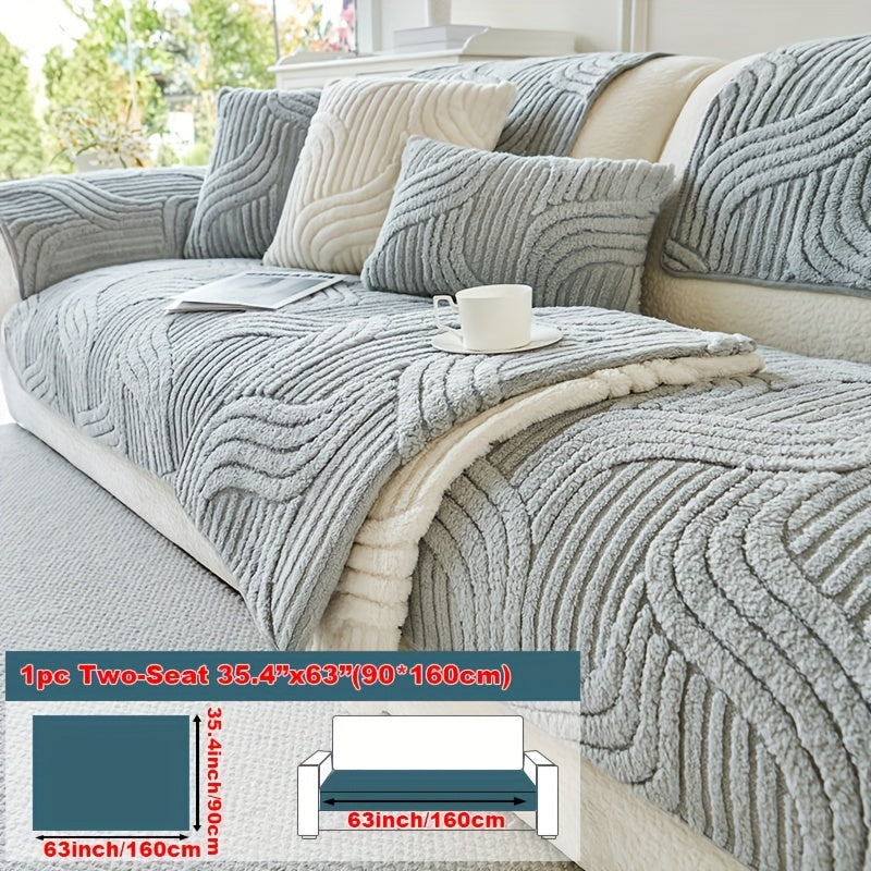 1pc Plush Non-Slip Sofa Cover, Modern Luxury, Pet-Friendly, Breathable, Fashionable Home Decor, Suitable for Living Room, Bedroom, Office, Polyester Fabric, Machine Washable, No Print, 250-300G Square Kilogram