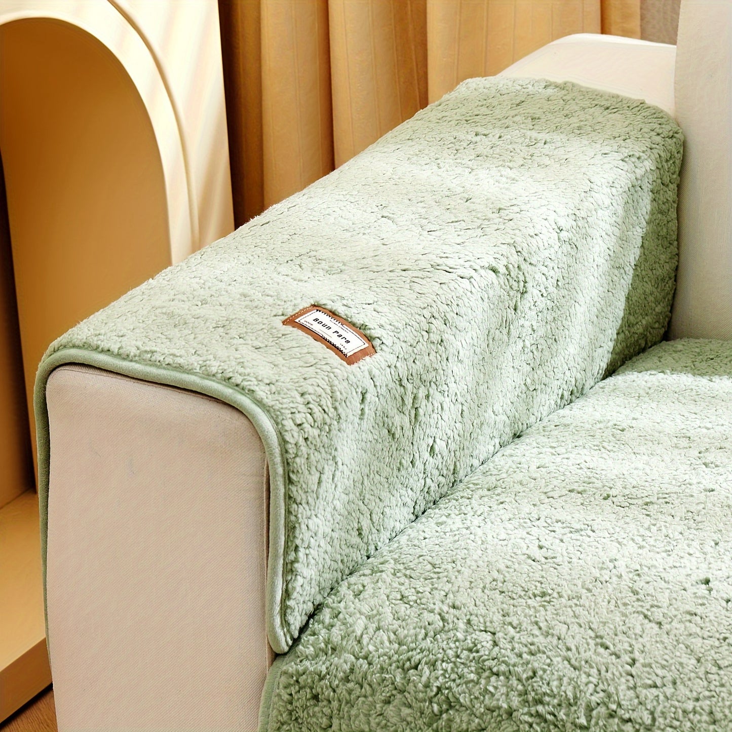 1pc Plush Sherpa Sofa Cover - Soft, Fuzzy, Non-Slip, Pet-Friendly, Thickened Furniture Protector for Bedroom, Office, Living Room Home Decor - Easy to Clean, Durable, Stain-Resistant, Machine Washable