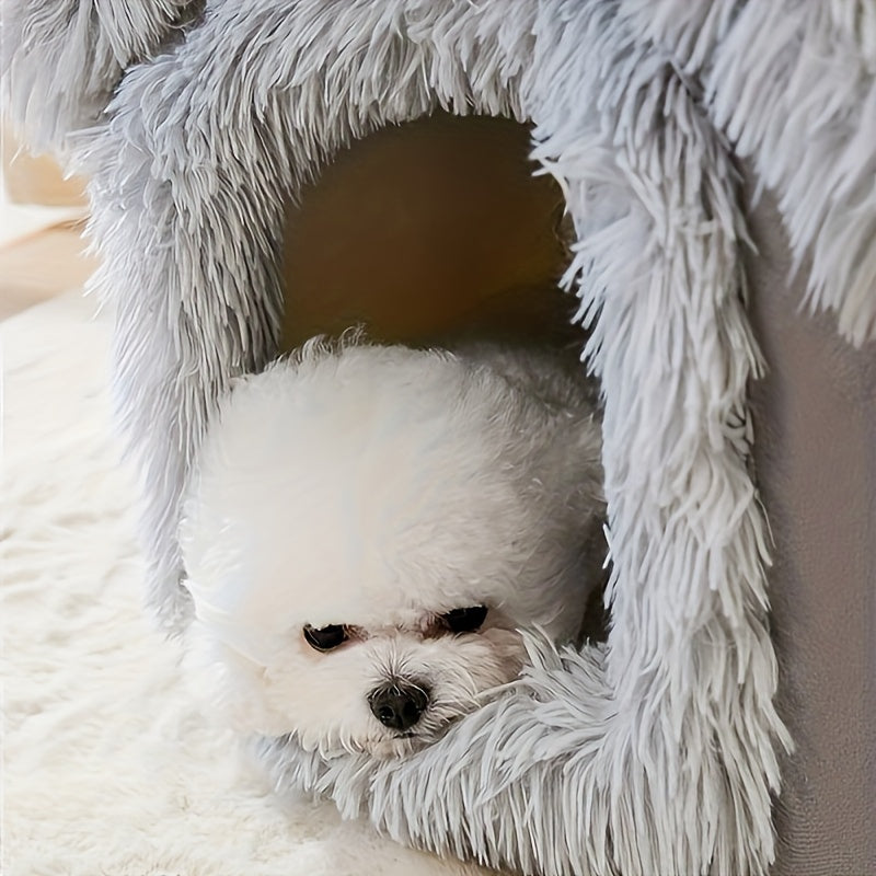 Comfortable All Seasons Cat Bed, Semi-Enclosed Pet Sleeping Bed with Removable Non-Slip Bottom Cat House
