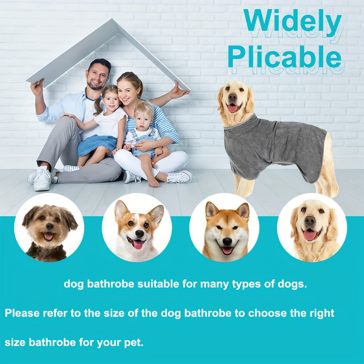 1Pc Plush Dog Bathrobe Towel - Super Absorbent, Quick Drying, Adjustable Collar and Waist, Magic Sticker, Moisture Absorption, Prevents Pet Hair Loss - Ideal for Small, Medium, Large Dogs and Cats