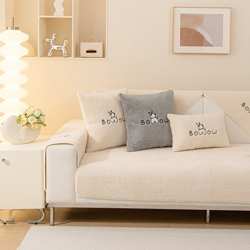1pc Thickened Sherpa Sofa Slipcover - Soft Fuzzy Pet-Friendly Couch Protector Cover with Non-Slip Backing - Perfect Furniture Protector for Bedroom, Office, Living Room Home Decor