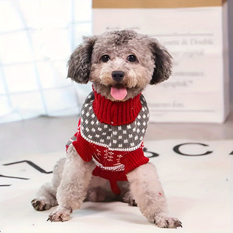 1pc Reindeer Snowflake Christmas Dog Sweater - Soft, Warm, Cozy Acrylic Pullover for Small Breed Pets - Machine Washable, All-Season Comfort, And Easy Care for Winter Knitwear