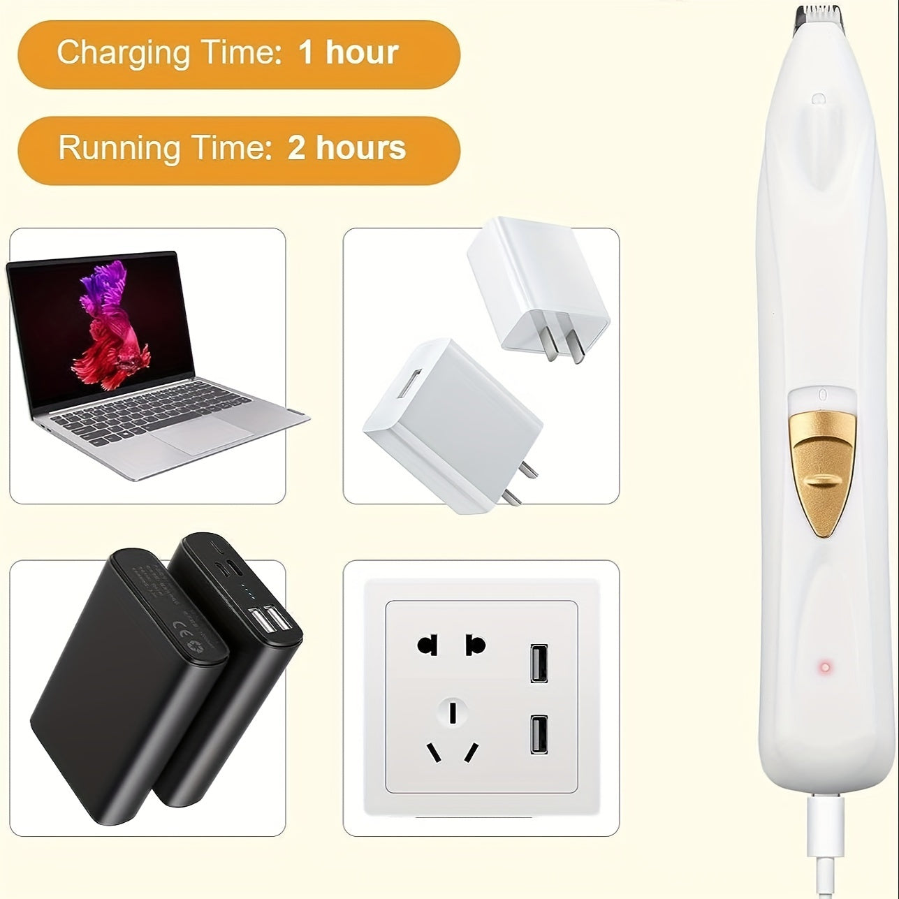 USB Rechargeable Electric Dog Paw Trimmer, Professional Dog Clippers with LED Light, Low Noise Dog Shaver for Cats Pets Eyes Face Ears Paw