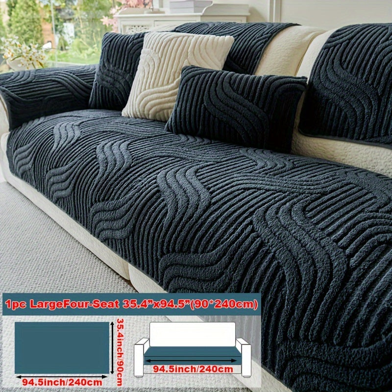 1pc Plush Non-Slip Sofa Cover, Modern Luxury, Pet-Friendly, Breathable, Fashionable Home Decor, Suitable for Living Room, Bedroom, Office, Polyester Fabric, Machine Washable, No Print, 250-300G Square Kilogram