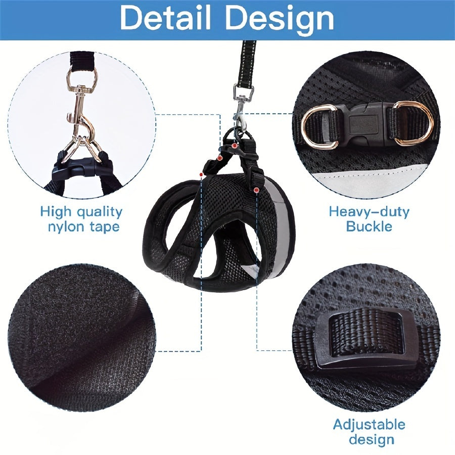 Super-Breathable Pet Harness & Leash Set - Escape-Proof, Adjustable Vest with Reflective Stripes for Kitten, Puppy & Small Dogs - Stylish Comfort and Enhanced Control