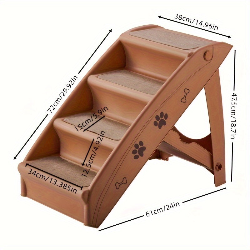 1pc Pet Stairs for Dogs & Cats, 4-Step Foldable Ramp with Anti-Slip Mat, Durable Plastic Ladder for Easy Access to Beds & Sofas, Suitable for Small & Large Pets, Load up to 143.3LB