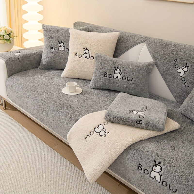 1pc Thickened Sherpa Sofa Slipcover - Soft Fuzzy Pet-Friendly Couch Protector Cover with Non-Slip Backing - Perfect Furniture Protector for Bedroom, Office, Living Room Home Decor