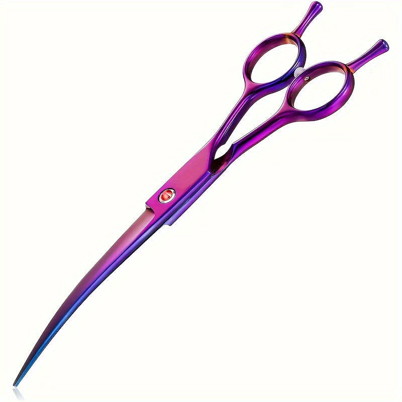 1pc Curved Shear For Dogs, Purple Titanium Plating Pet Grooming Scissors With Ergonomic Handle, Stainless Steel Hair Scissor For Dogs, Cats And Other Pets