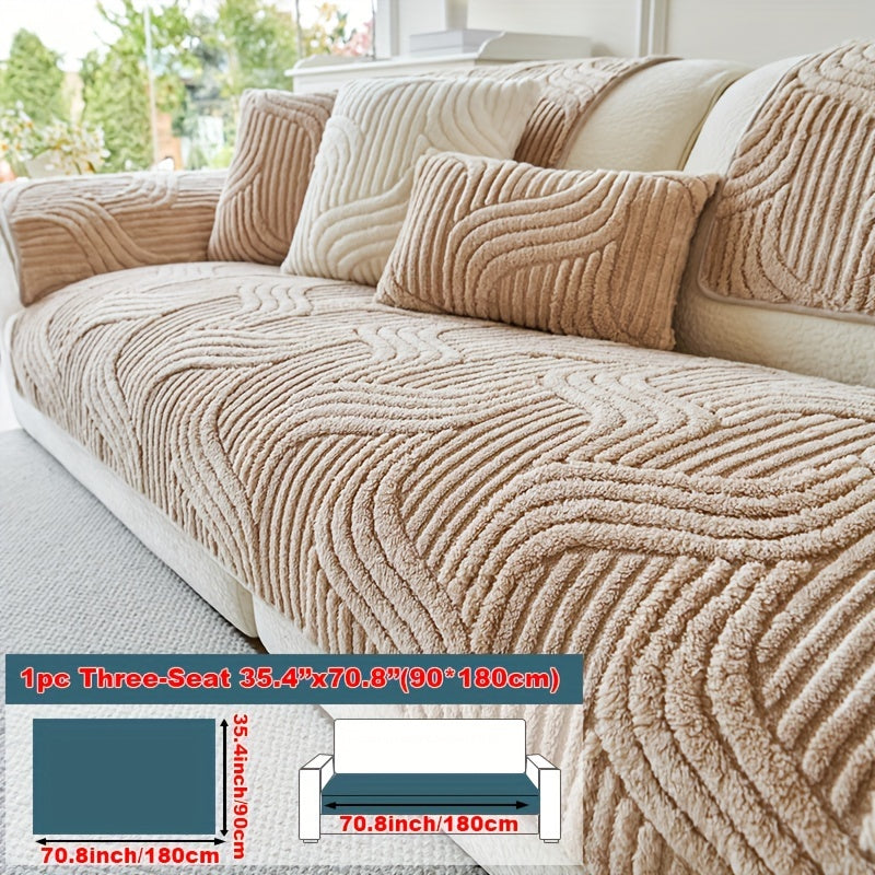 1pc Plush Non-Slip Sofa Cover, Modern Luxury, Pet-Friendly, Breathable, Fashionable Home Decor, Suitable for Living Room, Bedroom, Office, Polyester Fabric, Machine Washable, No Print, 250-300G Square Kilogram