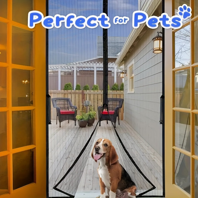 1pc Heavy-Duty Magnetic Screen Door With Full Frame Hook & Loop, Durable Polyester Mesh Curtain For Fresh Air Circulation, Easy Entry For Pets, Kid Friendly, Bug & Insect Proof, Fits Doors Up To 38x82 Inches