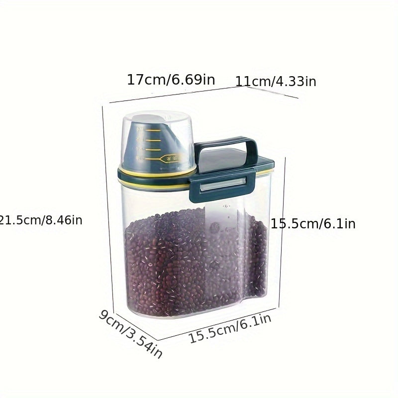 1.5kg/2kg Large Capacity Pet Food Storage Container - Airtight, Moisture-Proof, and Pest-Controlled Plastic Bucket with Measuring Cup, Handle, and Scoop Design for Easy Food Management and Freshness Preservation