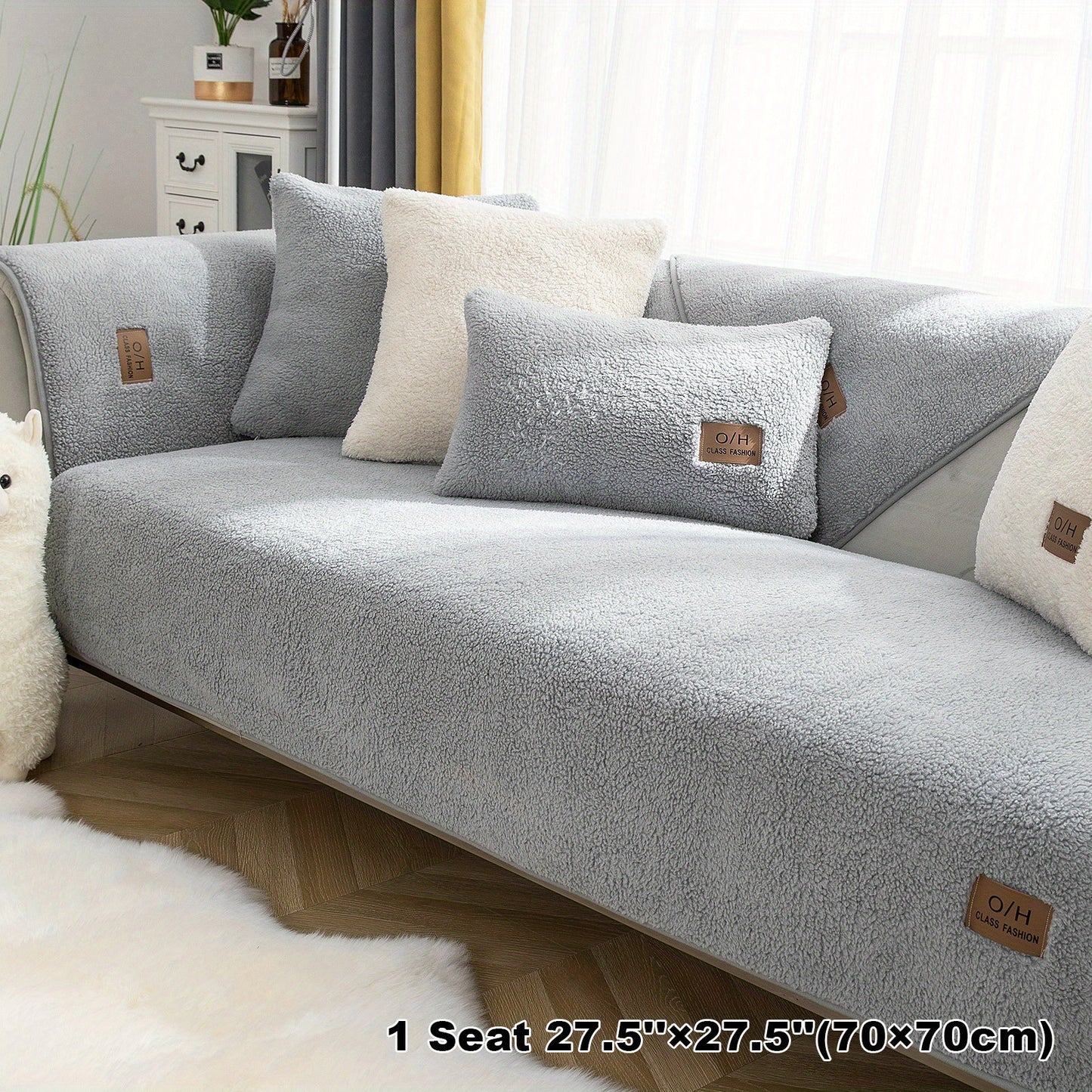 1pc Thickened Sherpa Velvet Sofa Slipcover, Pets Dog Friendly, Sherpa Fleece Sofa Couch Cover, Furniture Protector Fuzzy Non Slip Sofa Slipcover, For Bedroom Office Living Room Decor