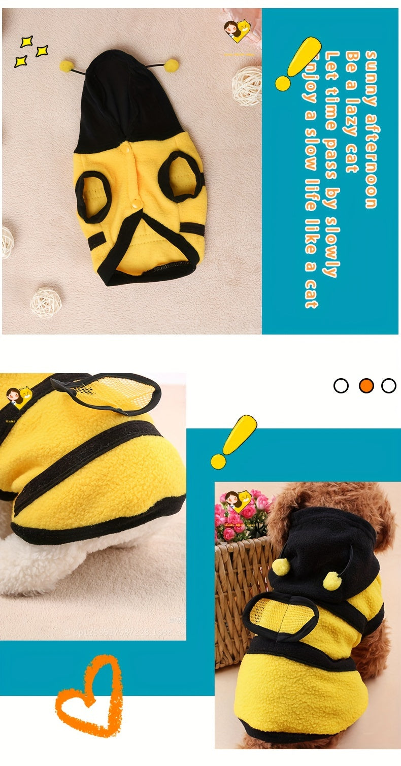 1pc Bee Polar Fleece Pet Costume - Lovely Halloween Cosplay Outfit for Dog and Cat, Hoodie Apparel Sweater, Party Favors, Adorable and Warm Clothing for Pets