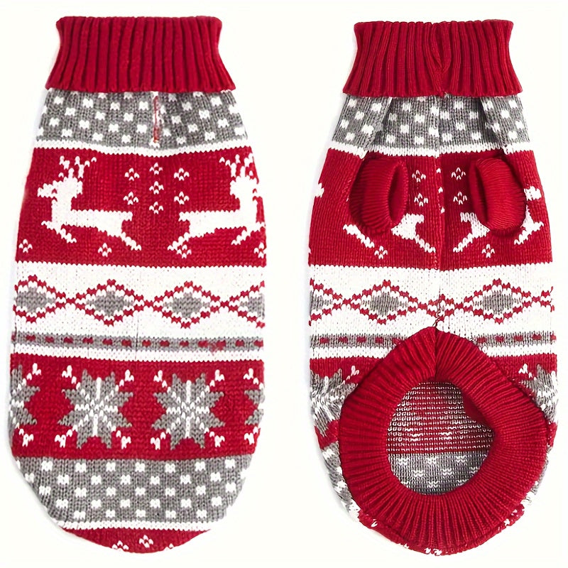 1pc Reindeer Snowflake Christmas Dog Sweater - Soft, Warm, Cozy Acrylic Pullover for Small Breed Pets - Machine Washable, All-Season Comfort, And Easy Care for Winter Knitwear