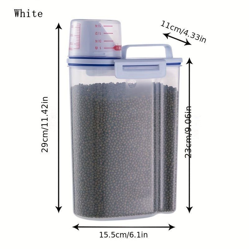 1.5kg/2kg Large Capacity Pet Food Storage Container - Airtight, Moisture-Proof, and Pest-Controlled Plastic Bucket with Measuring Cup, Handle, and Scoop Design for Easy Food Management and Freshness Preservation