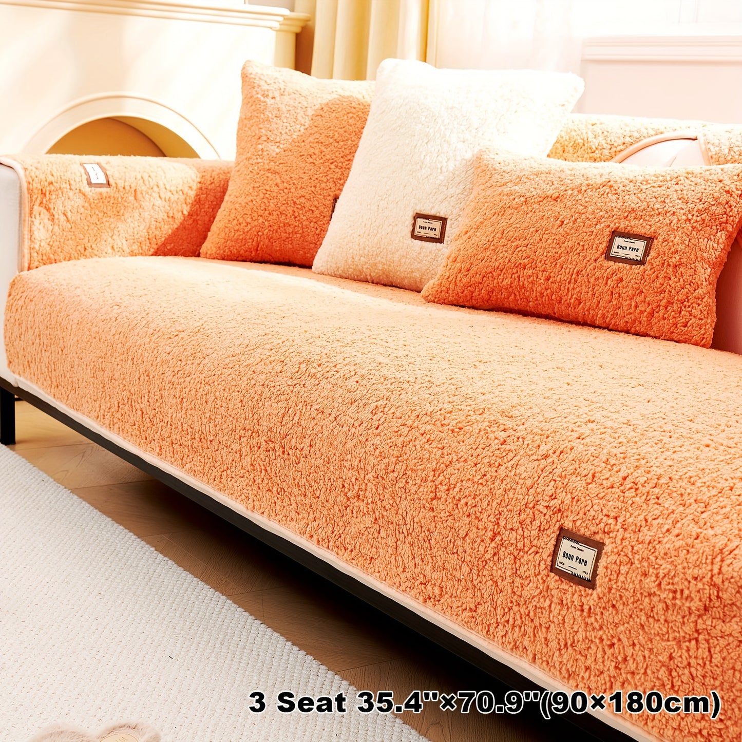 1pc Plush Sherpa Sofa Cover - Soft, Fuzzy, Non-Slip, Pet-Friendly, Thickened Furniture Protector for Bedroom, Office, Living Room Home Decor - Easy to Clean, Durable, Stain-Resistant, Machine Washable